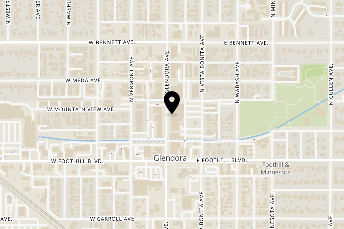 Map showing the location of Ramon's Tacos y Tapas on 146 N Glendora Ave #103 in Glendora